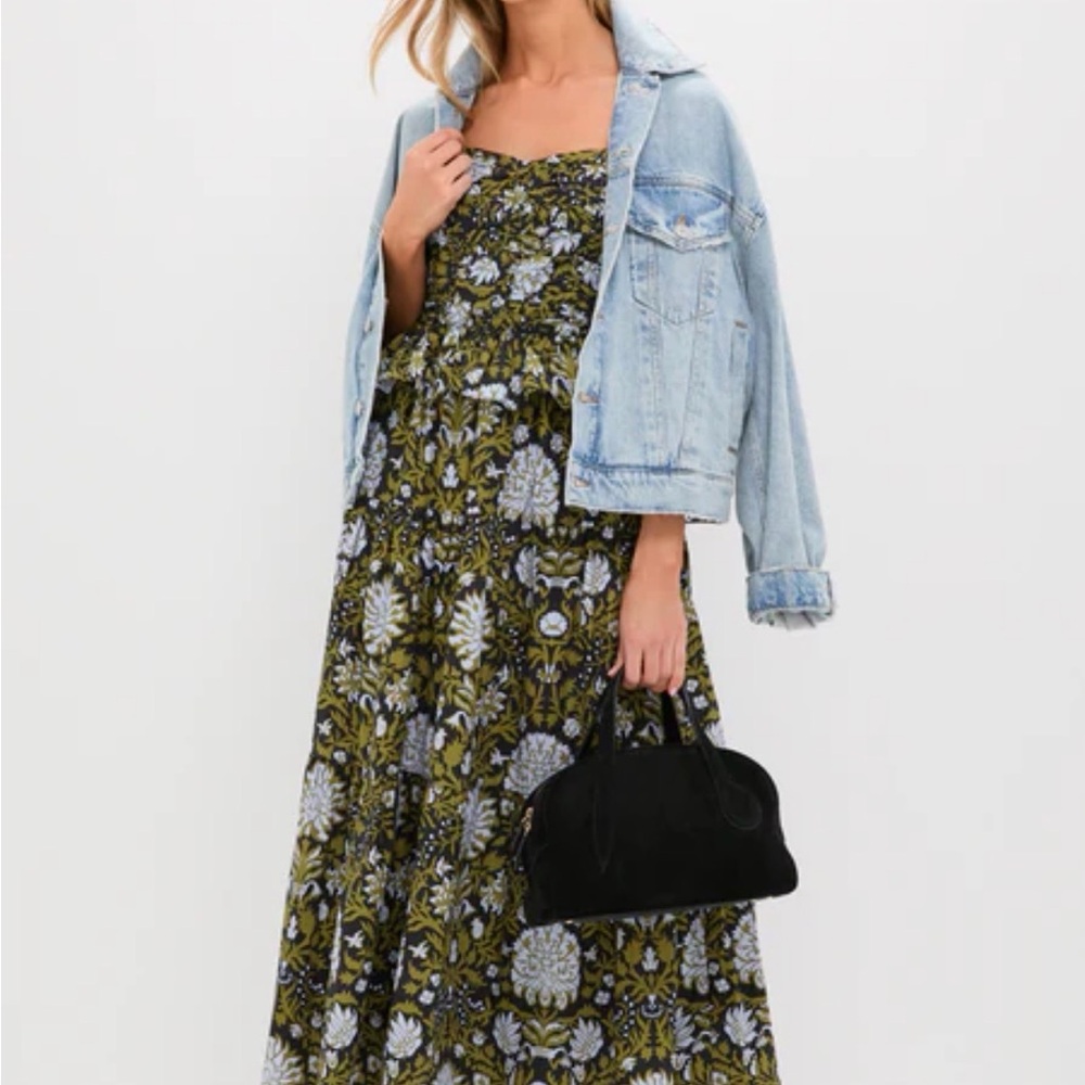 NWT Tuckernuck Hyacinth House Black Floral Peplum Myles Midi Dress - Medium